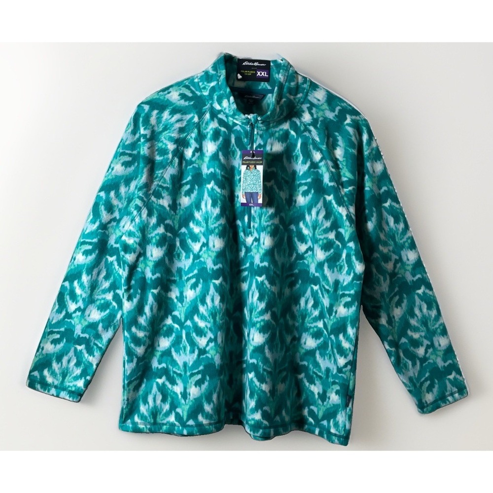 Eddie Bauer Women's Long Sleeve Polar Fleece Quarter Zip Pullover XXL Teal/White